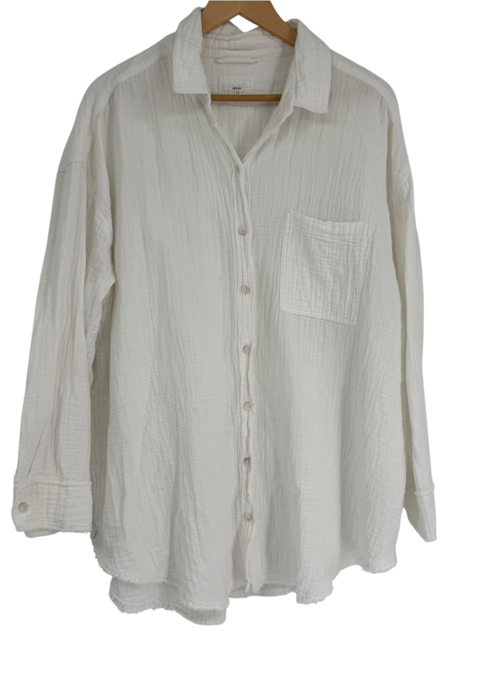 Aerie Soft Cotton Button Front Shirt Oversized White Gauze Long Sleeve Top Sz L